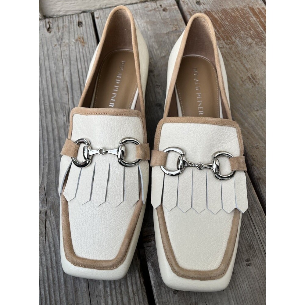 New! Donald Pliner Saeli Women's 10 Cream Leather Loafers Kiltie Horsebit Detail - Picture 4 of 14